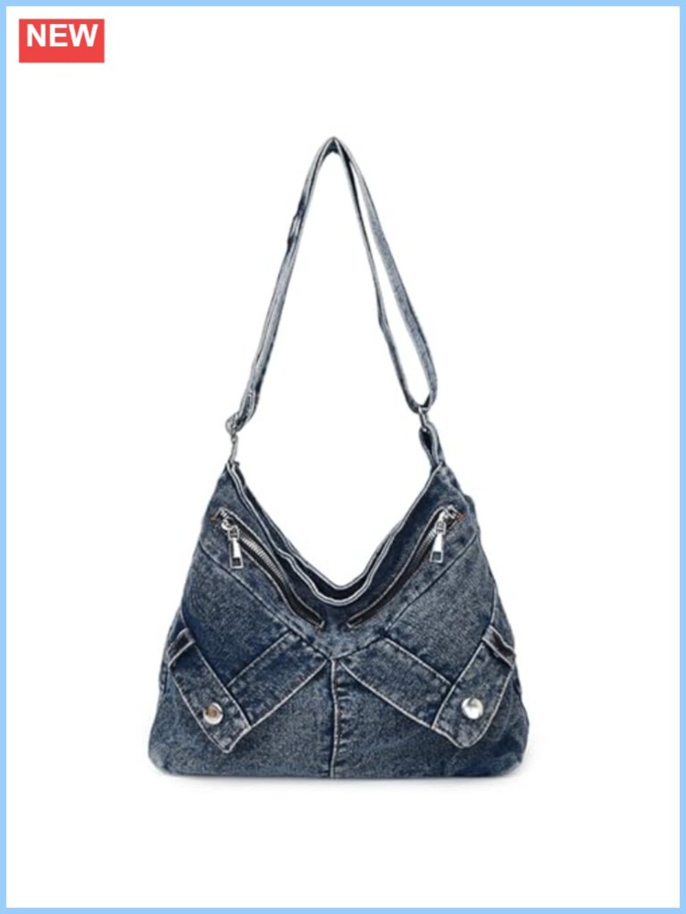 Denim Crossbody Bag Large Capacity Hobo Shoulder Purse Adjustable Strap